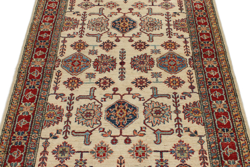 4x6 Ivory and Red Kazak Tribal Rug