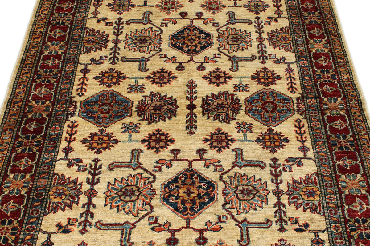 4x6 Ivory and Red Kazak Tribal Rug