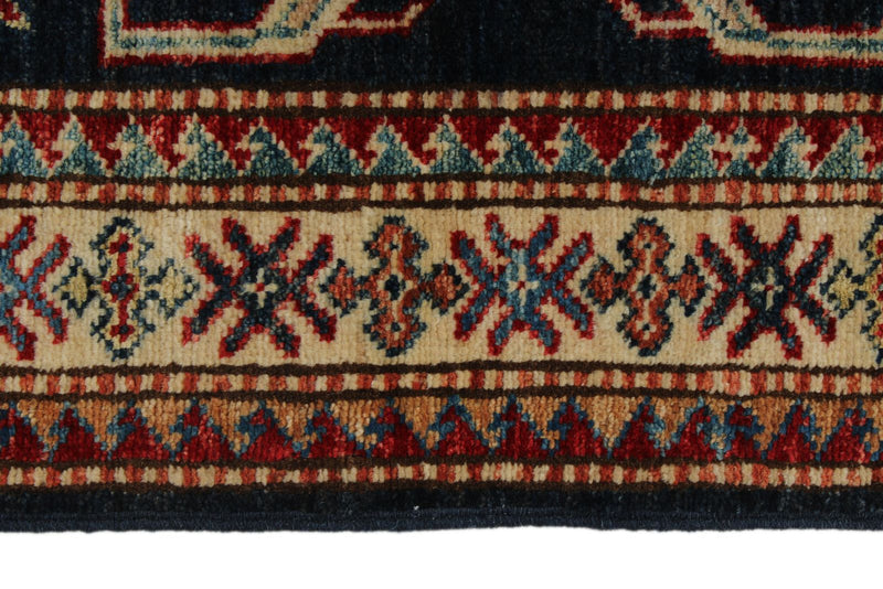 3x5 Navy and Multicolor Kazak Tribal Rug