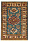 3x4 Blue and Beige Kazak Tribal Rug