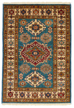 3x4 Blue and Beige Kazak Tribal Rug