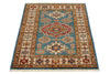 3x4 Blue and Beige Kazak Tribal Rug