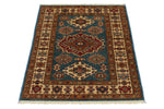 3x4 Blue and Beige Kazak Tribal Rug