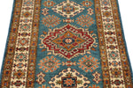 3x4 Blue and Beige Kazak Tribal Rug