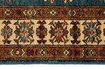 3x4 Blue and Beige Kazak Tribal Rug