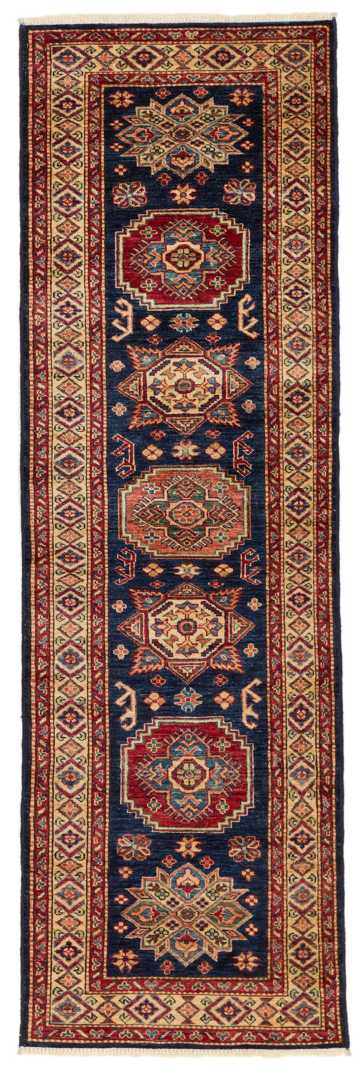 2x8 Navy and Ivory Kazak Tribal Runner