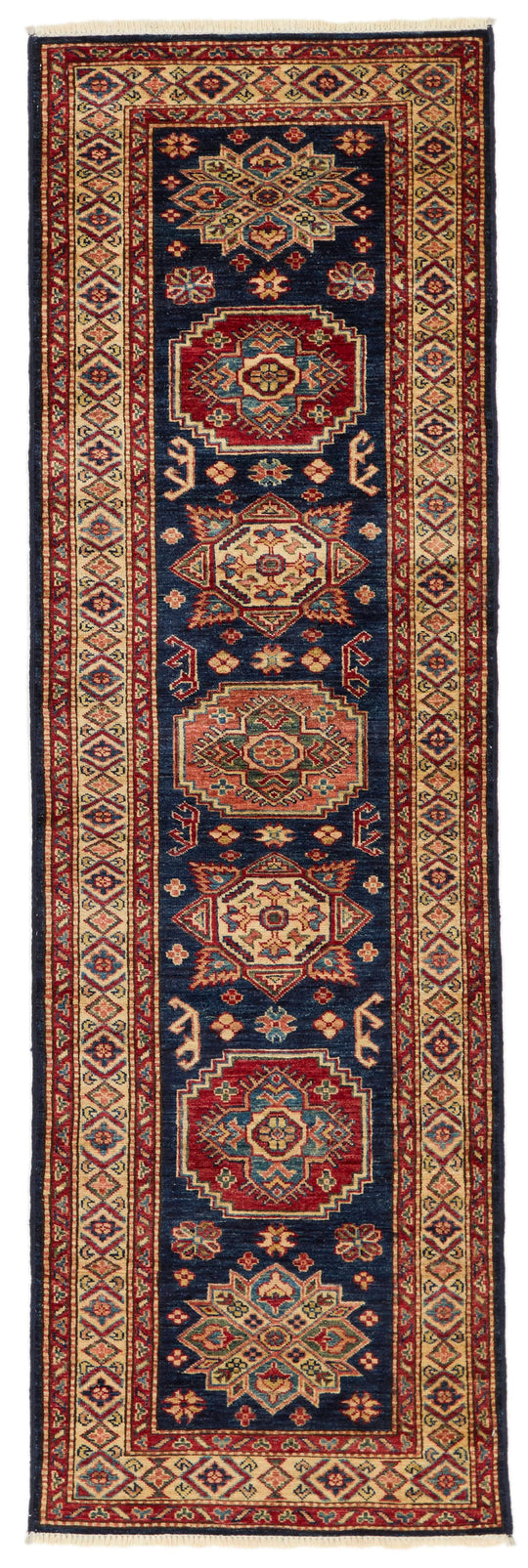 2x8 Navy and Ivory Kazak Tribal Runner