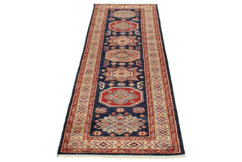 2x8 Navy and Ivory Kazak Tribal Runner