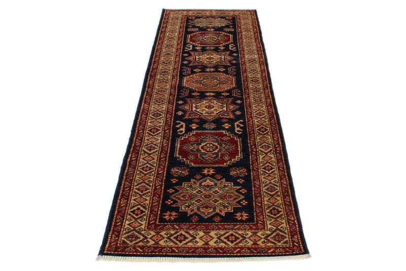 2x8 Navy and Ivory Kazak Tribal Runner