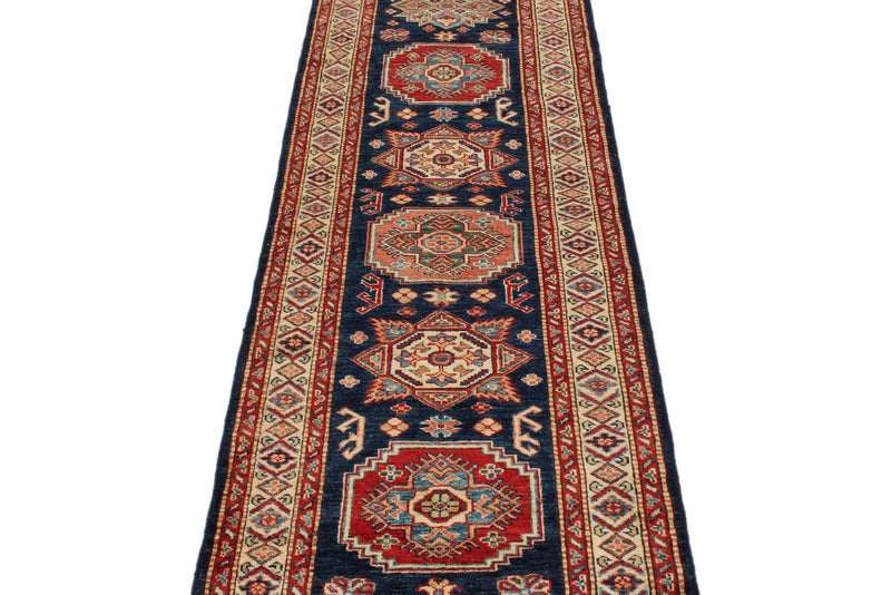 2x8 Navy and Ivory Kazak Tribal Runner