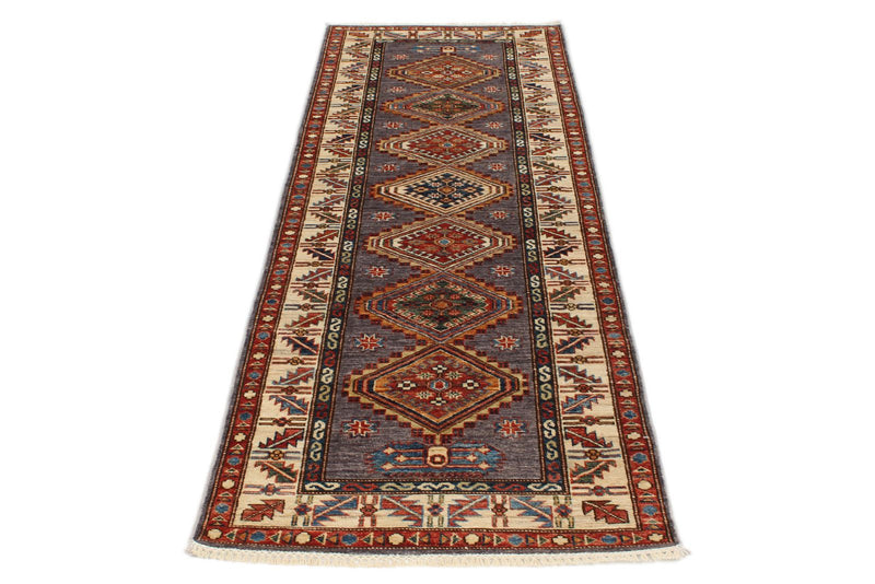3x8 Gray and Ivory Kazak Tribal Runner