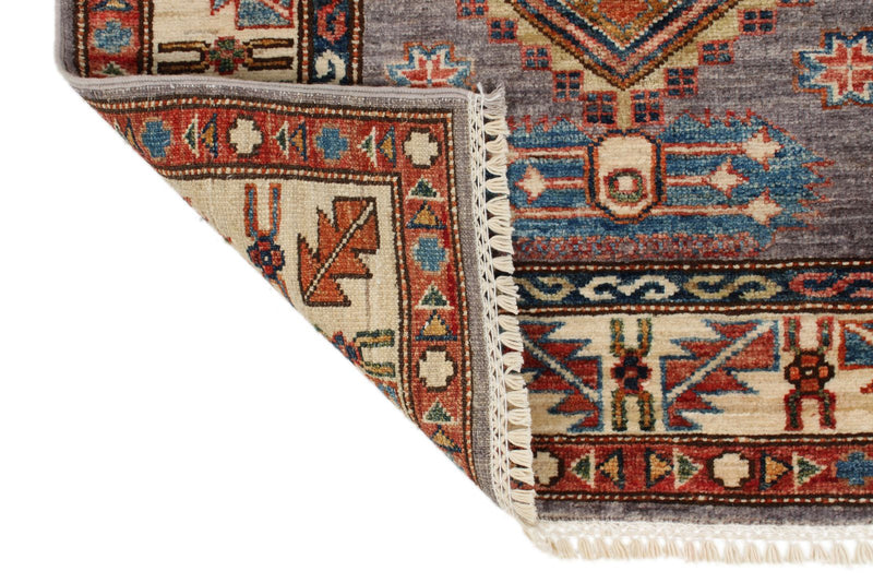 3x8 Gray and Ivory Kazak Tribal Runner