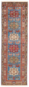 3x8 Blue and Rose Kazak Tribal Runner