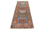 3x8 Blue and Rose Kazak Tribal Runner