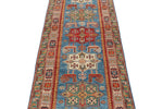 3x8 Blue and Rose Kazak Tribal Runner