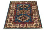 3x4 Blue and Beige Kazak Tribal Rug