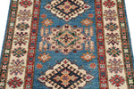 3x4 Blue and Beige Kazak Tribal Rug