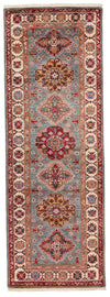 3x7 Blue and Ivory Kazak Tribal Runner