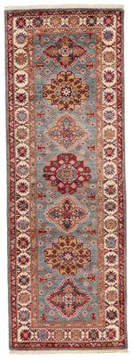 3x7 Blue and Ivory Kazak Tribal Runner