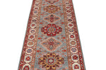 3x7 Blue and Ivory Kazak Tribal Runner
