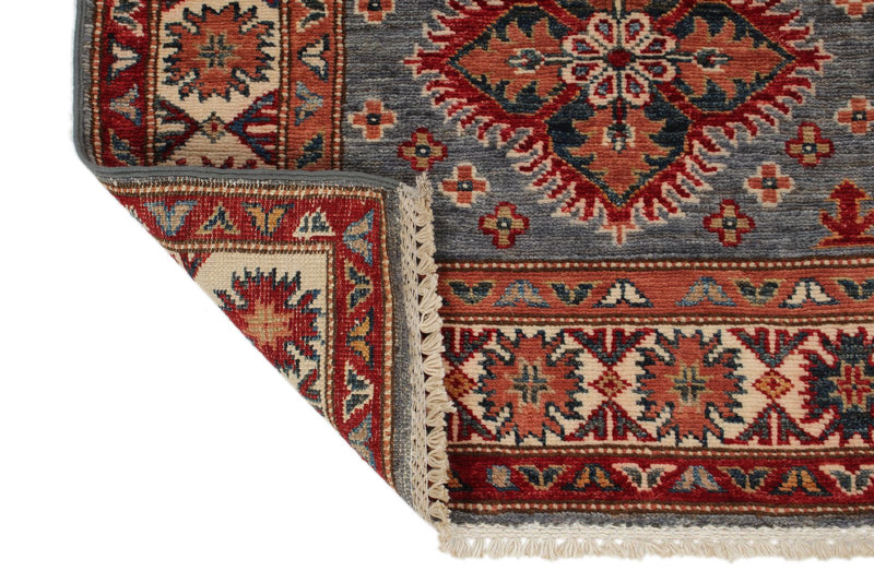 3x7 Blue and Ivory Kazak Tribal Runner