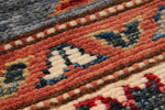 3x7 Blue and Ivory Kazak Tribal Runner