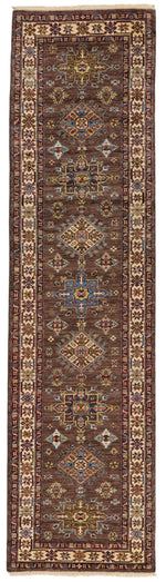 3x10 Brown and Ivory Kazak Tribal Runner