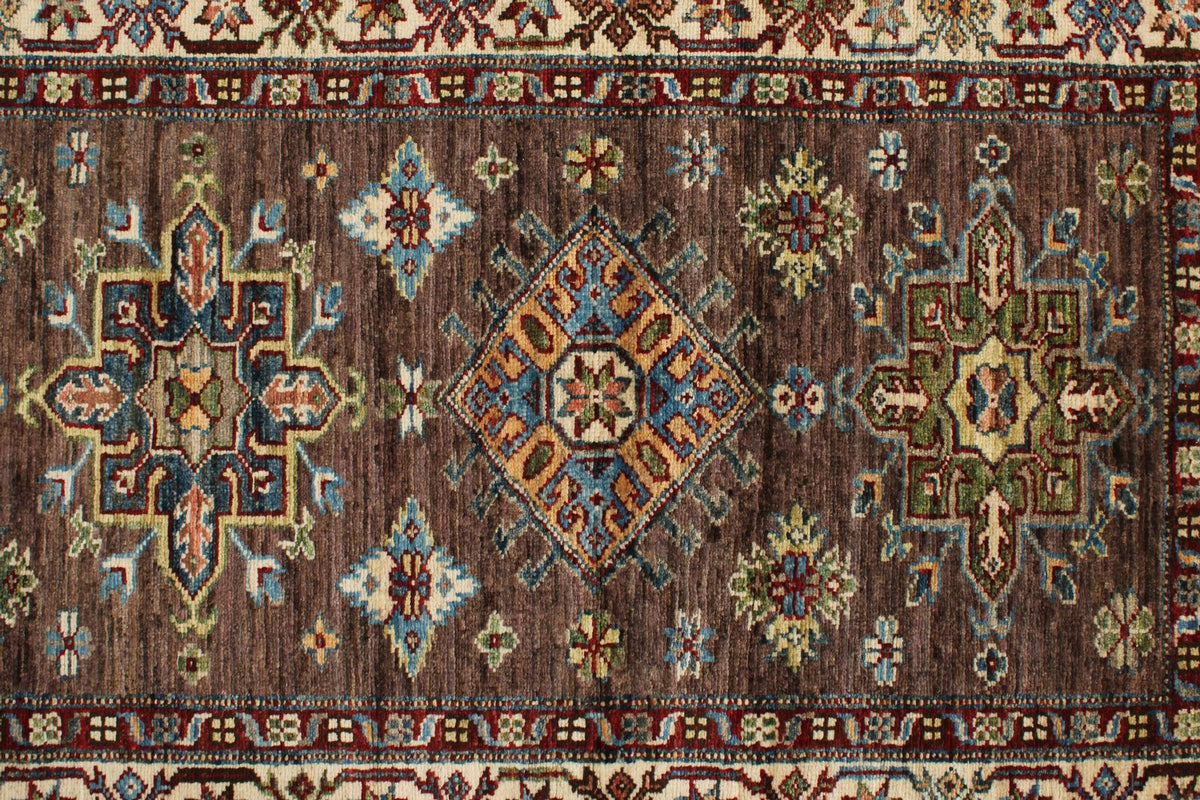 3x10 Brown and Ivory Kazak Tribal Runner