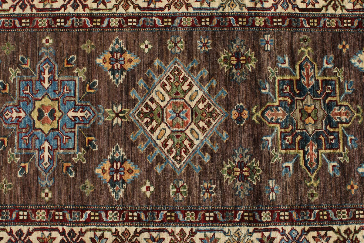 3x10 Brown and Ivory Kazak Tribal Runner