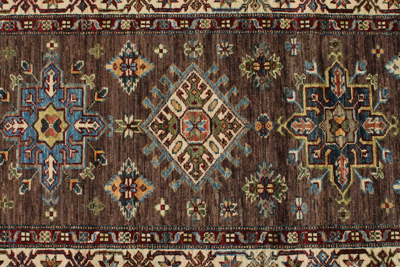 3x10 Brown and Ivory Kazak Tribal Runner