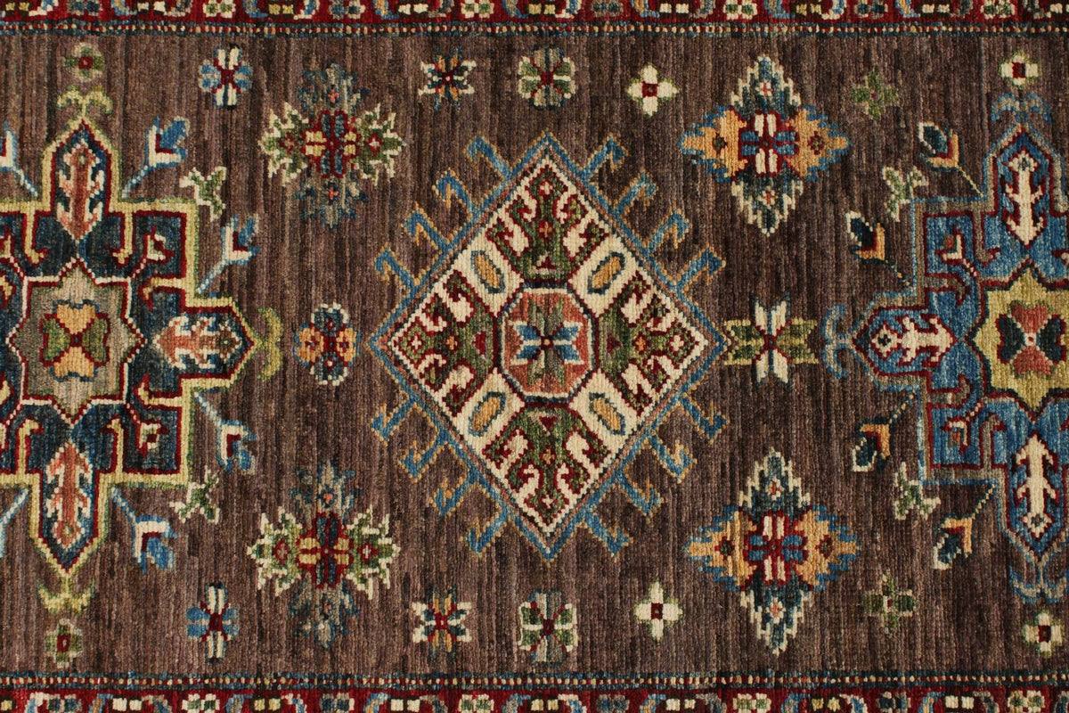 3x10 Brown and Ivory Kazak Tribal Runner