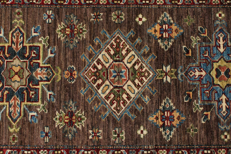 3x10 Brown and Ivory Kazak Tribal Runner