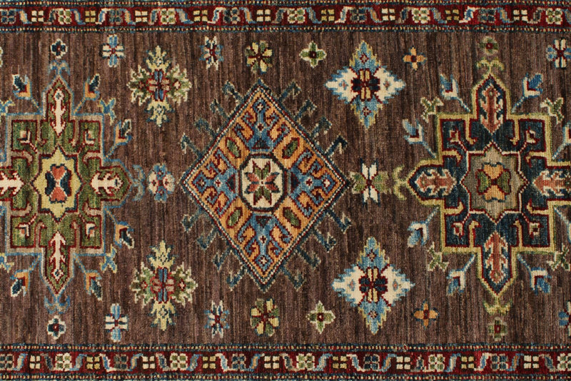 3x10 Brown and Ivory Kazak Tribal Runner