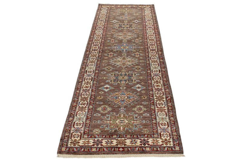 3x10 Brown and Ivory Kazak Tribal Runner
