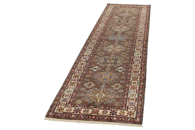 3x10 Brown and Ivory Kazak Tribal Runner