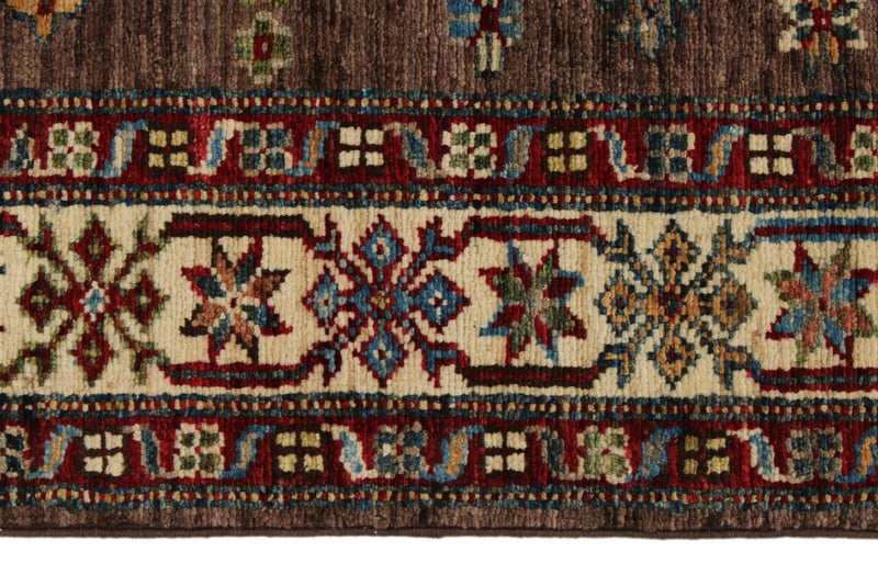 3x10 Brown and Ivory Kazak Tribal Runner