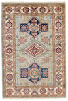 4x6 Light Gray and Ivory Kazak Tribal Rug