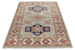 4x6 Light Gray and Ivory Kazak Tribal Rug