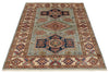 4x6 Light Gray and Ivory Kazak Tribal Rug