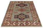 4x6 Light Gray and Ivory Kazak Tribal Rug