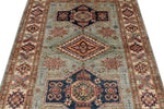 4x6 Light Gray and Ivory Kazak Tribal Rug