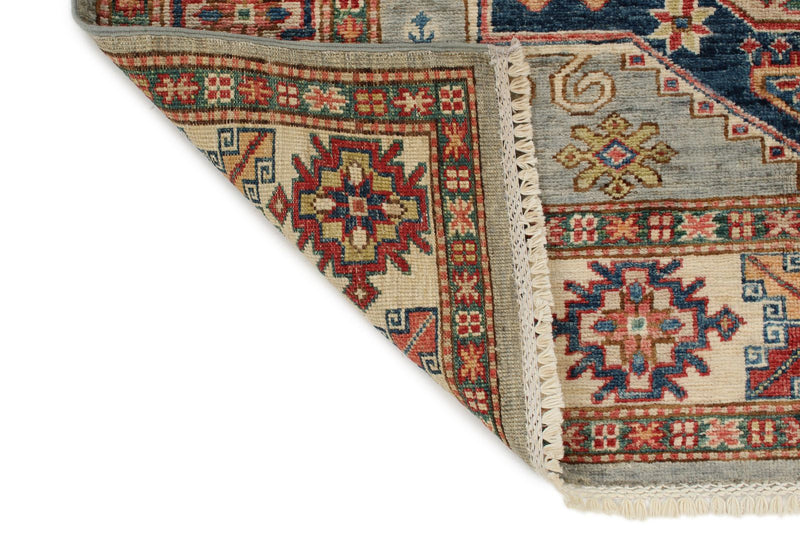 4x6 Light Gray and Ivory Kazak Tribal Rug
