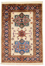 3x4 Beige and Navy Kazak Tribal Rug