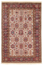4x6 Light Gray and Red Kazak Tribal Rug