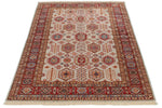4x6 Light Gray and Red Kazak Tribal Rug