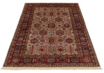 4x6 Light Gray and Red Kazak Tribal Rug