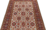 4x6 Light Gray and Red Kazak Tribal Rug