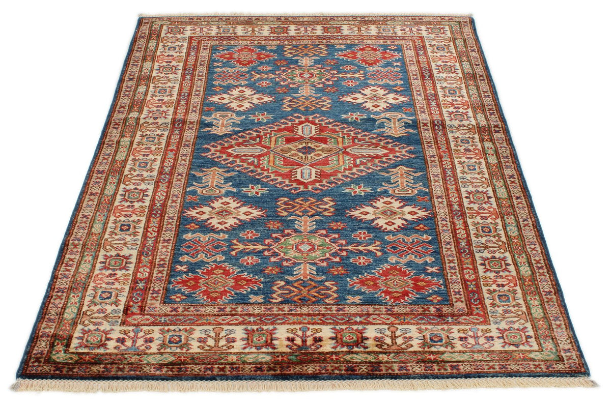4x6 Navy and Ivory Kazak Tribal Rug