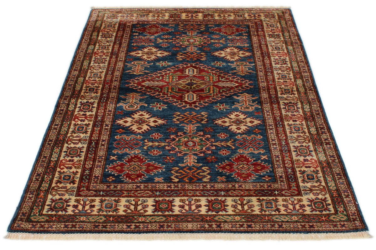 4x6 Navy and Ivory Kazak Tribal Rug