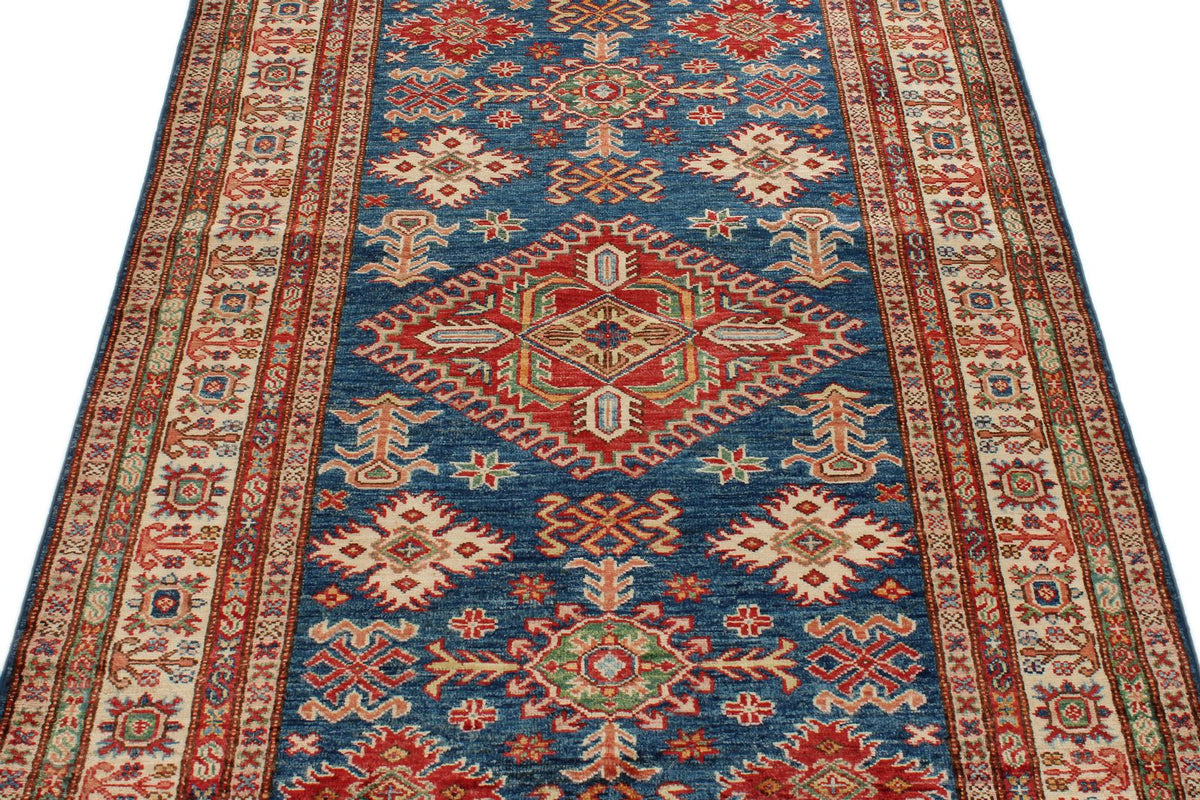 4x6 Navy and Ivory Kazak Tribal Rug